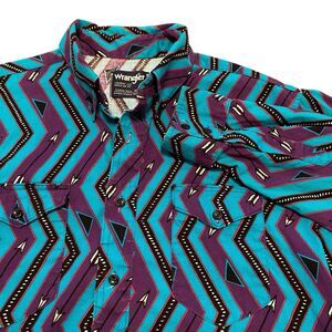 Vintage Wrangler Western Button Up Shirt Top Brushpopper Style Arrow USA Made L